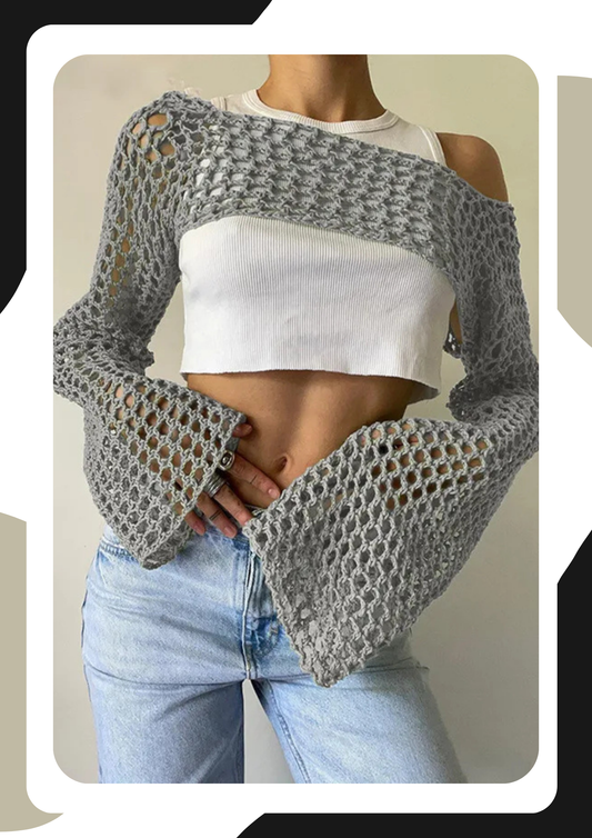 Aurora Mesh – Chunky Fishnet Crop Knit Sweater