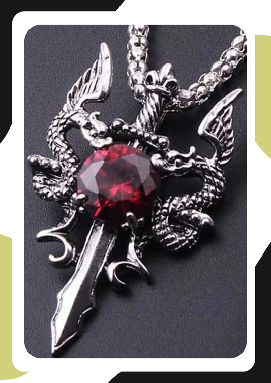 Gothic Necklace with Water Crystal and Double Dragon – Legendary Edition 2 for 1